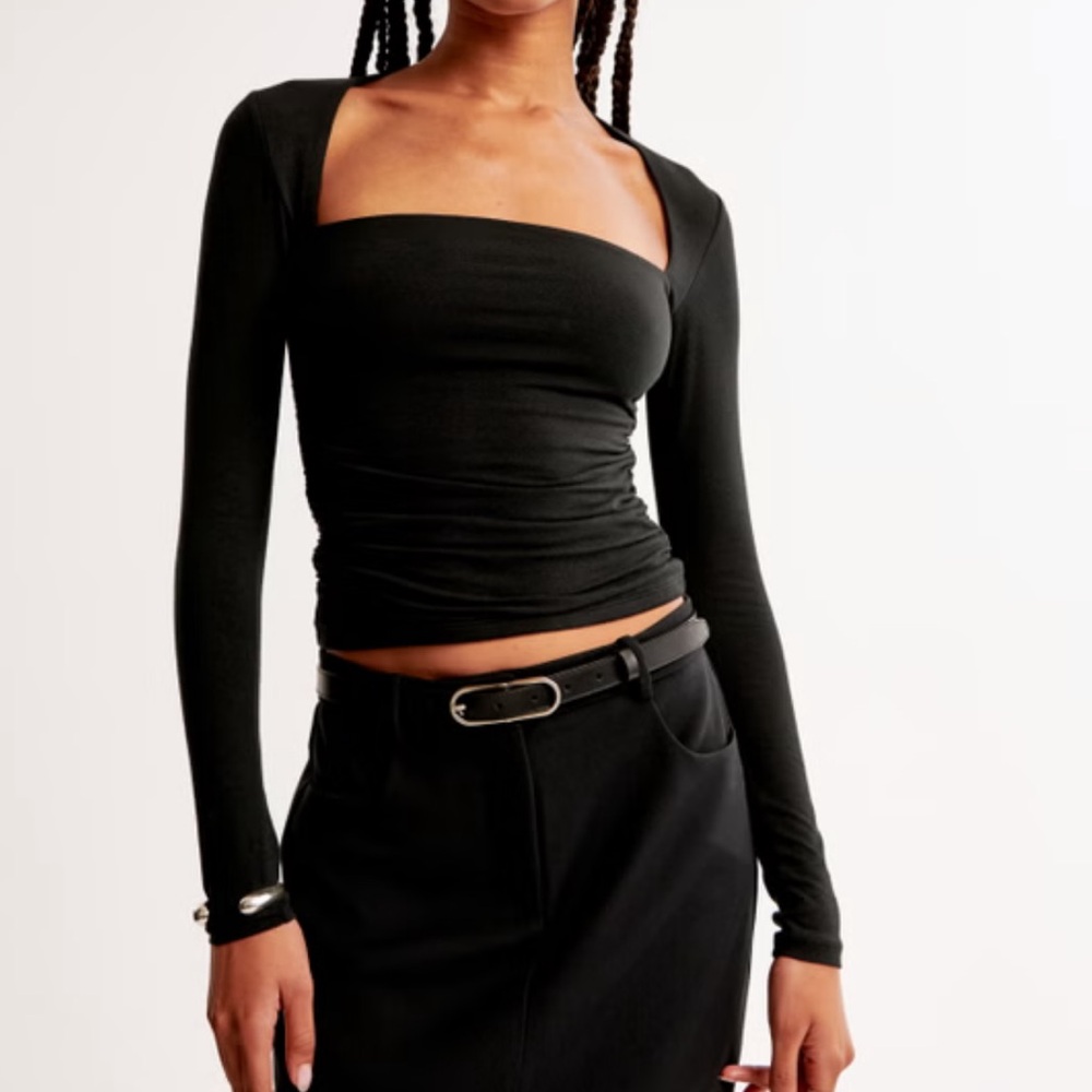 Abercrombie & Fitch Ava long-sleeve top black solid size medium